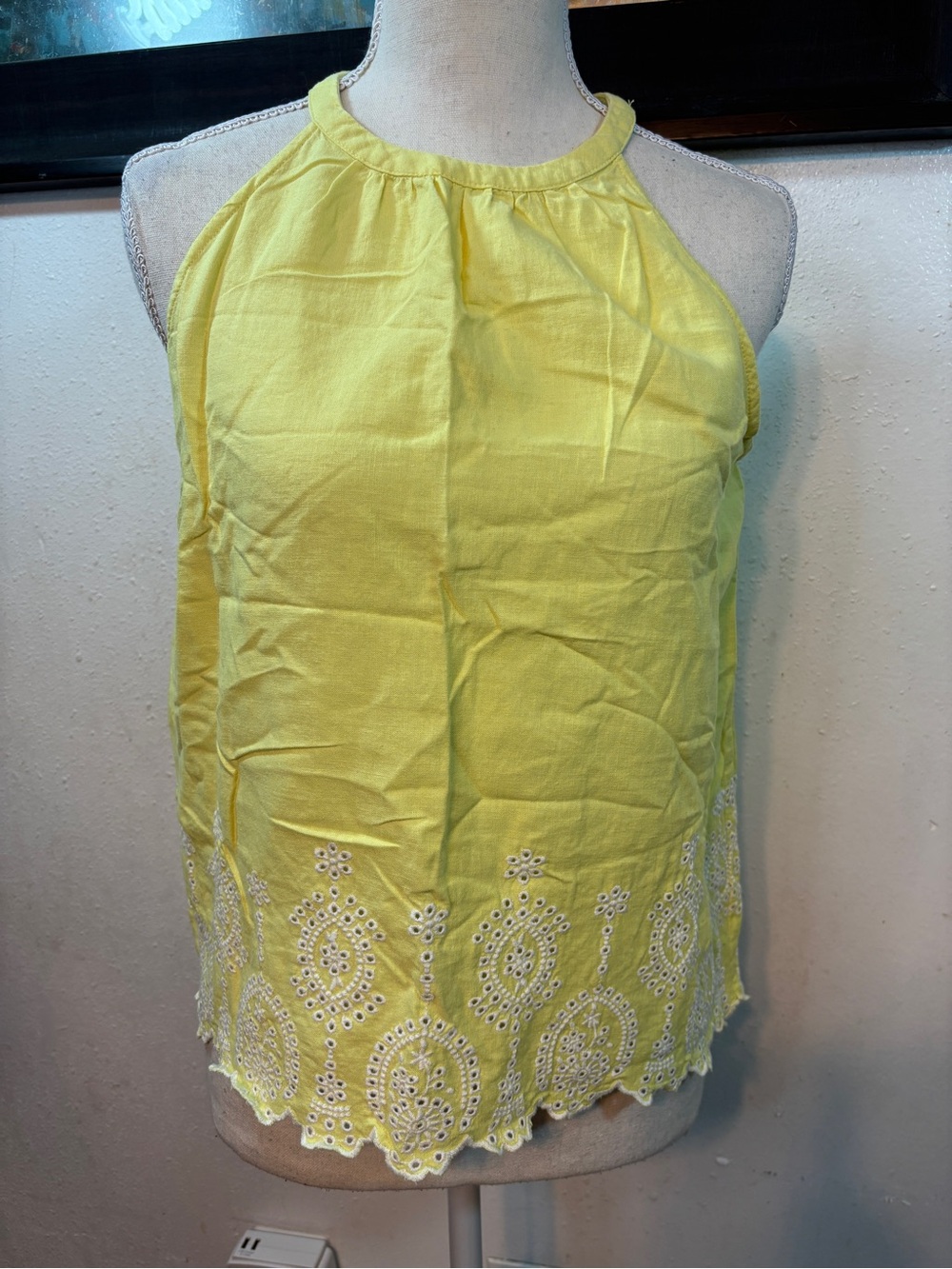 LOFT Buttercup, Yellow Eyelet-Hem Halter Top